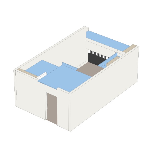 3D model generated from the survey, with walls, floor and ceiling surfaces organized by layer