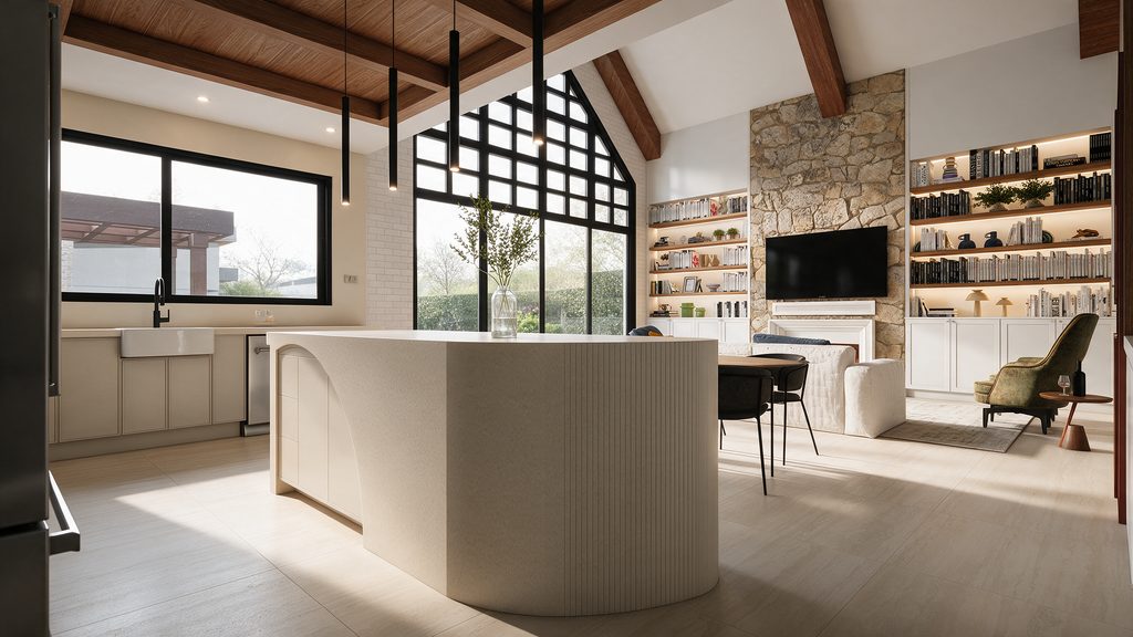 Kitchen island in daylight