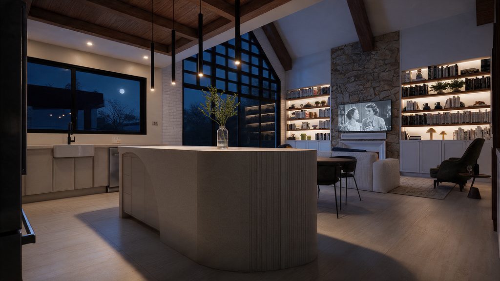 Kitchen island at dusk