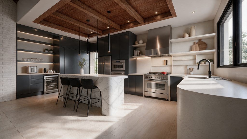 Kitchen with black millwork