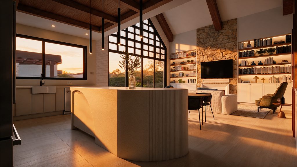 Kitchen island at sunset