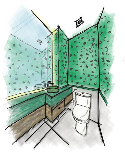 Watercolor concept sketch of the half bath