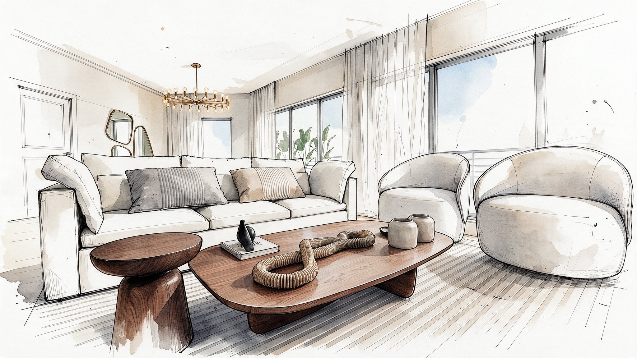 Hand-drawn style living room sketch